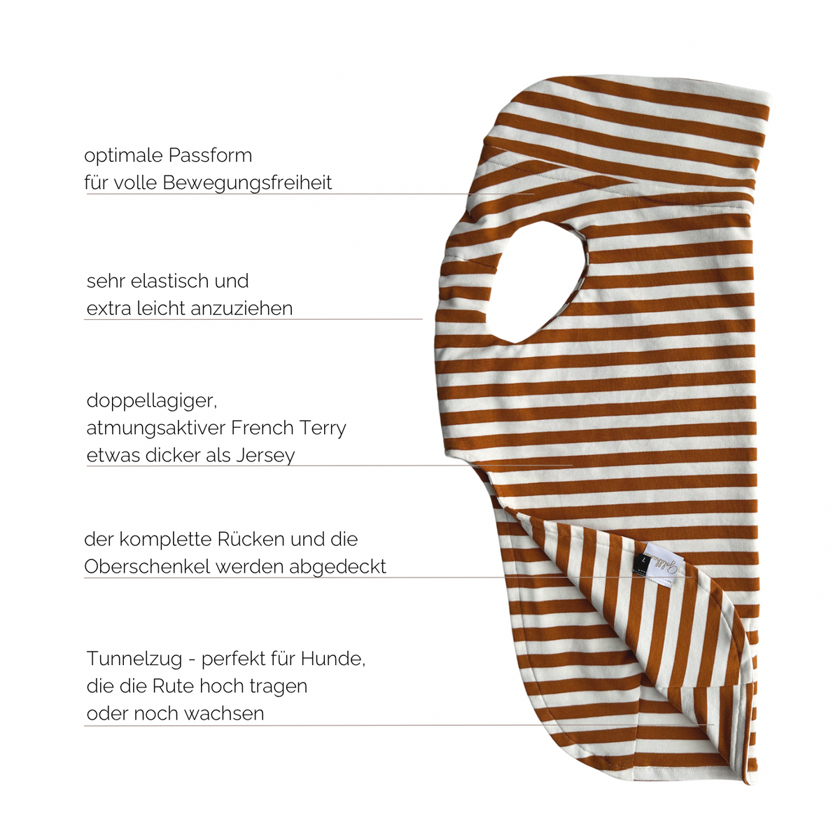 leichtes Hundeshirt CosyShirt light French Terry Stripes cognac