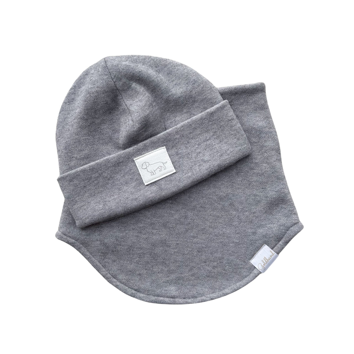 Mütze Strick grau mit Hundepatch