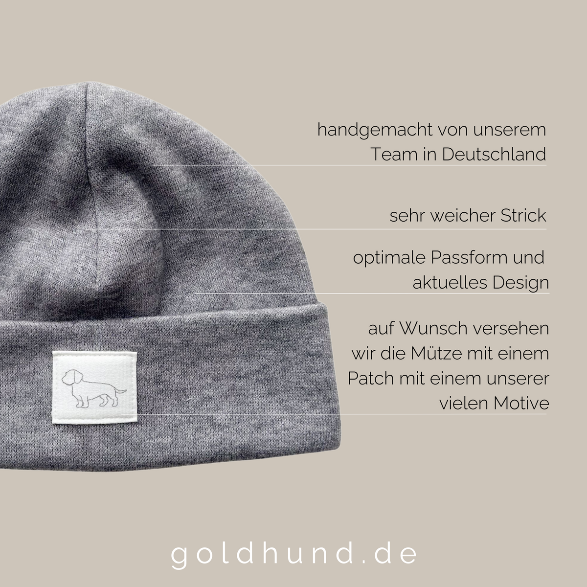Mütze Strick grau mit Hundepatch